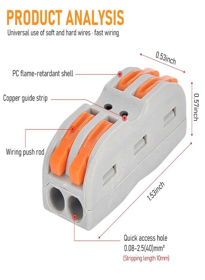 Appster 20pcs Wire Connector Kit 2 Circuit Inline Splices Cable Connector with Control Lever Wire Connector Jointer Conductor Compact Splicing Wire Joiner Cable Conductor Clamp for 28-12 AWG - Image 3